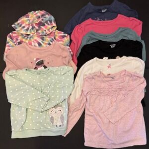 Girls 5T Long Sleeve Tops Lot 9pc Various Brands - Pink Blue Black Multi